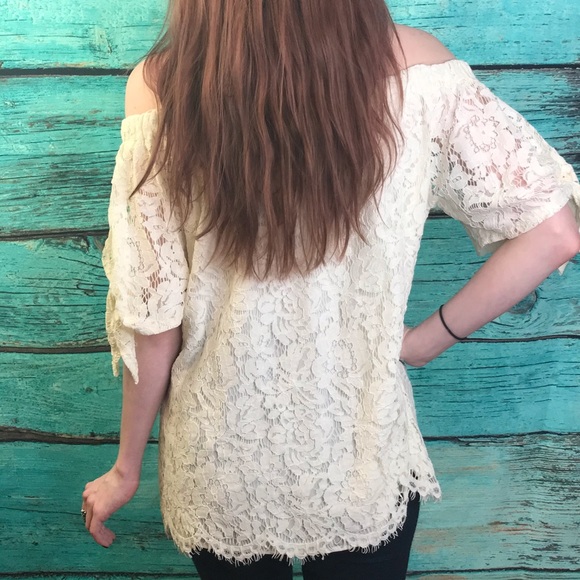 Miss Chievious Lace Cream Off Shoulder Boho Blouse - Picture 4 of 8